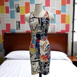 Codigo Pop Art Graphic Bodycon Dress Racerback Bold Print Made‎ In USA Large